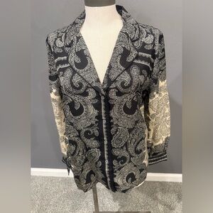 J. Crew Black and Gray Paisley Blouse